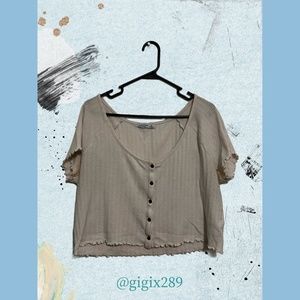 Arizona White Ribbed Button Crop Top